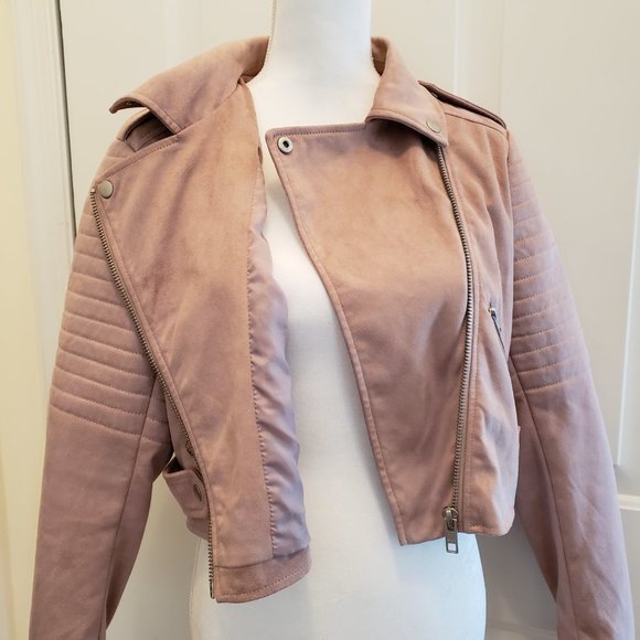 Asos Faux Suede Pink Biker Jacket Size 6 - Picture 4 of 8